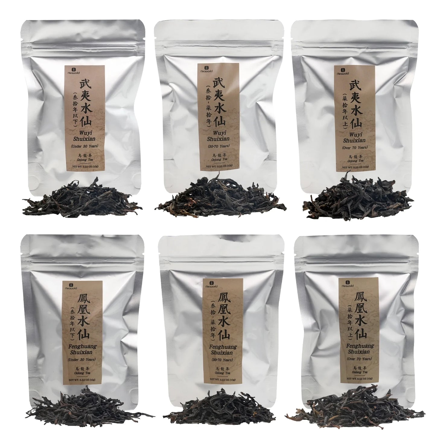 Chinese Oolong Tea Comparison Set: 6 Tree-Aged Blends (Fenghuang & Wuyi Shui Xian)90g