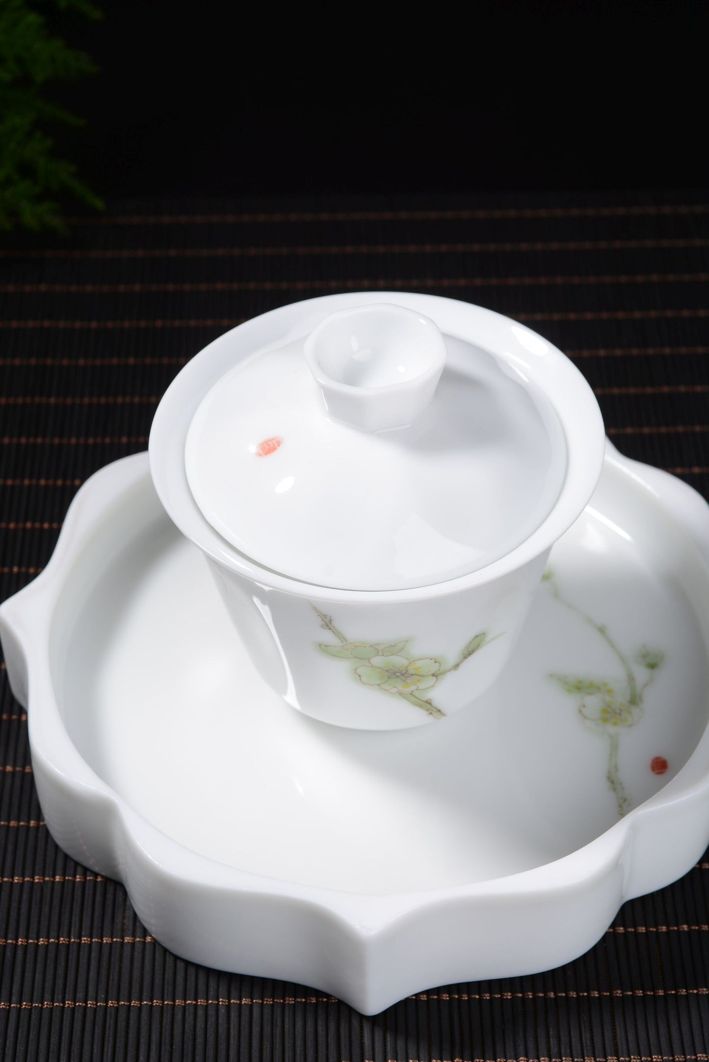Plum Blossoms Gaiwan and Tea Boat with Optional Matching Cups