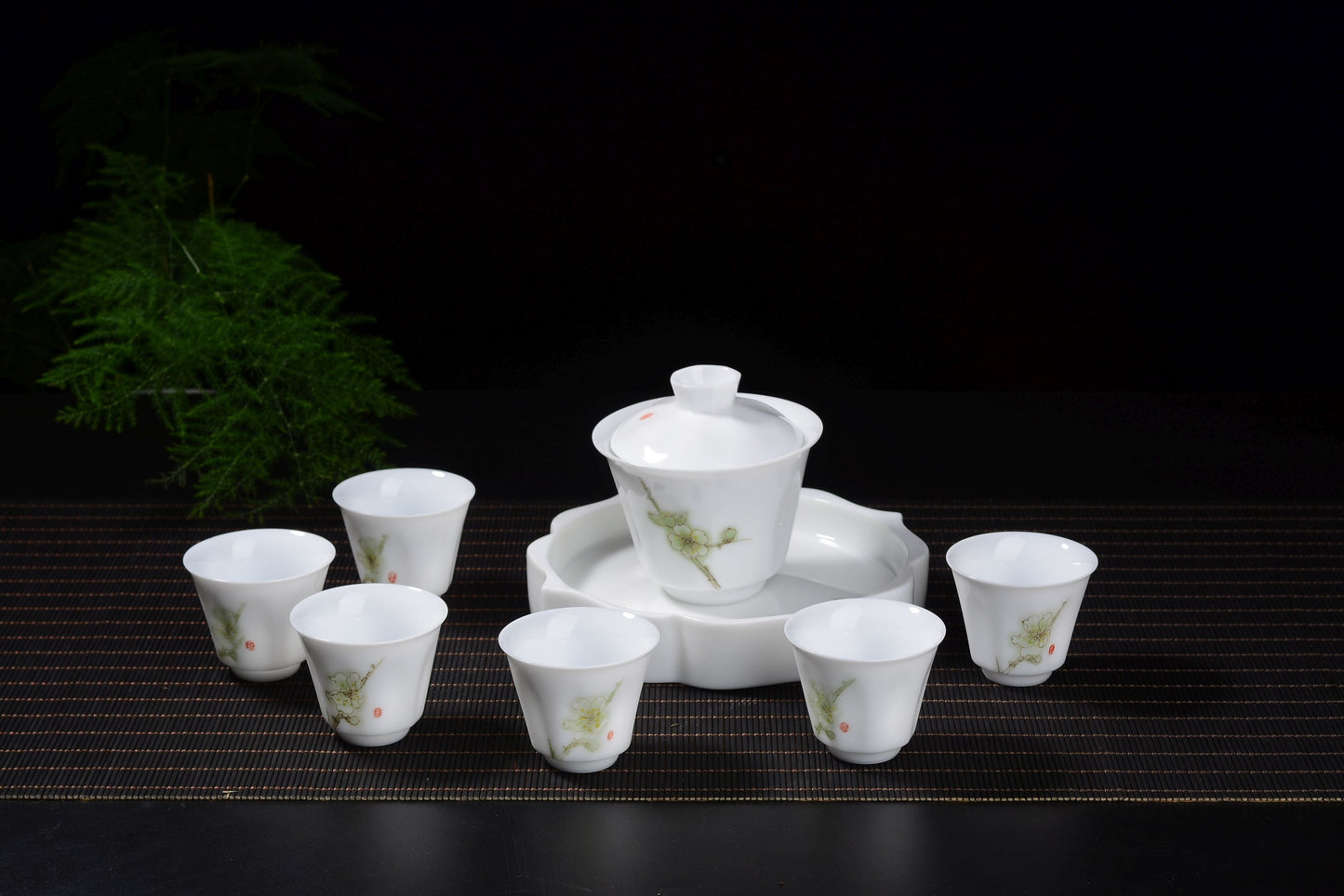 Plum Blossoms Gaiwan and Tea Boat with Optional Matching Cups