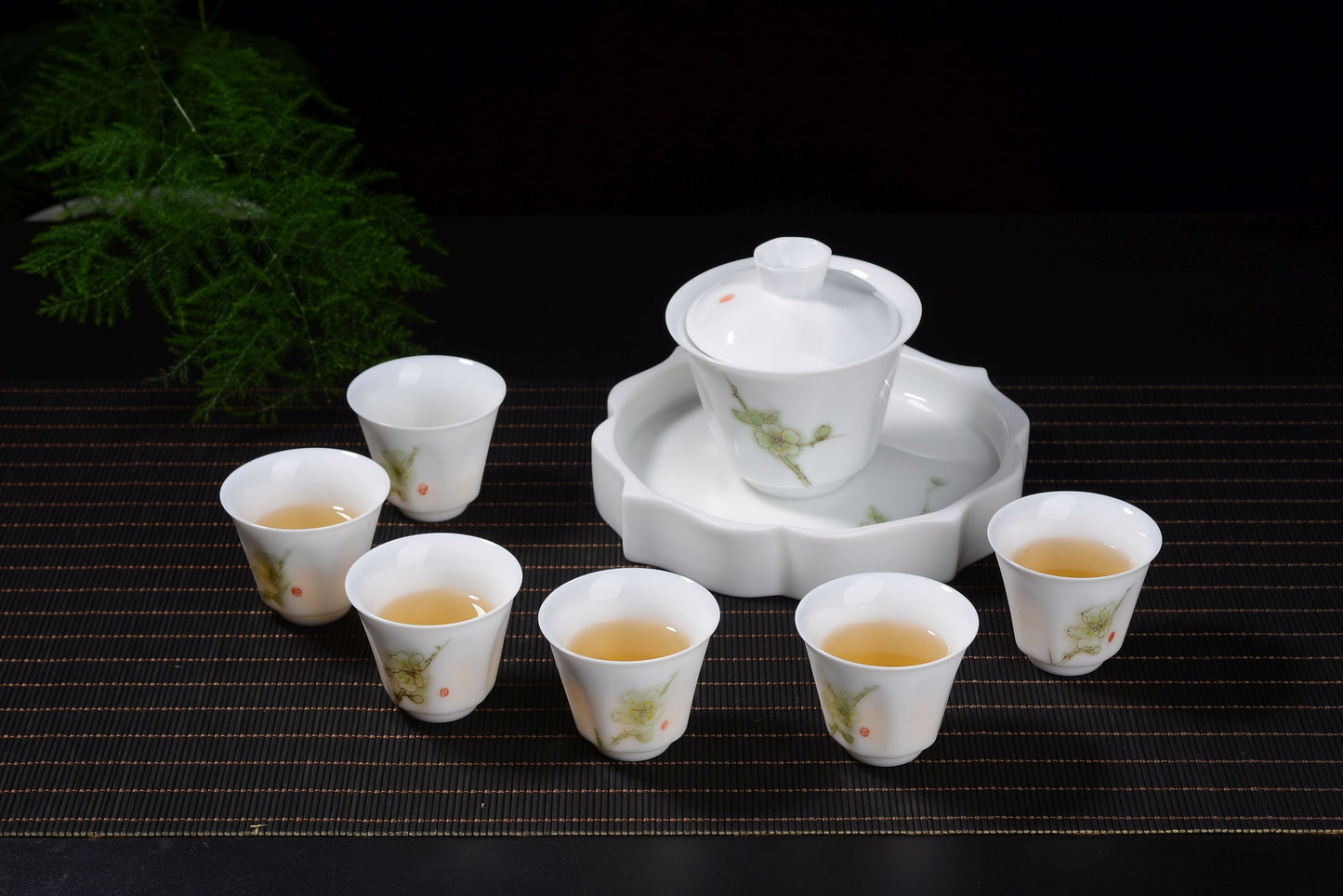 Plum Blossoms Gaiwan and Tea Boat with Optional Matching Cups