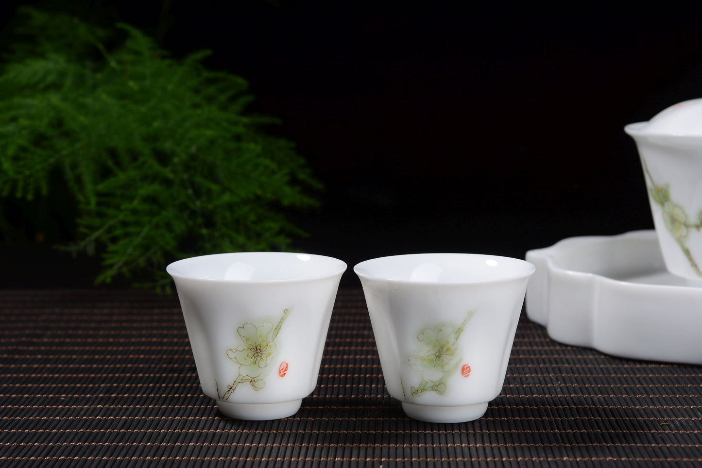 Plum Blossoms Gaiwan and Tea Boat with Optional Matching Cups