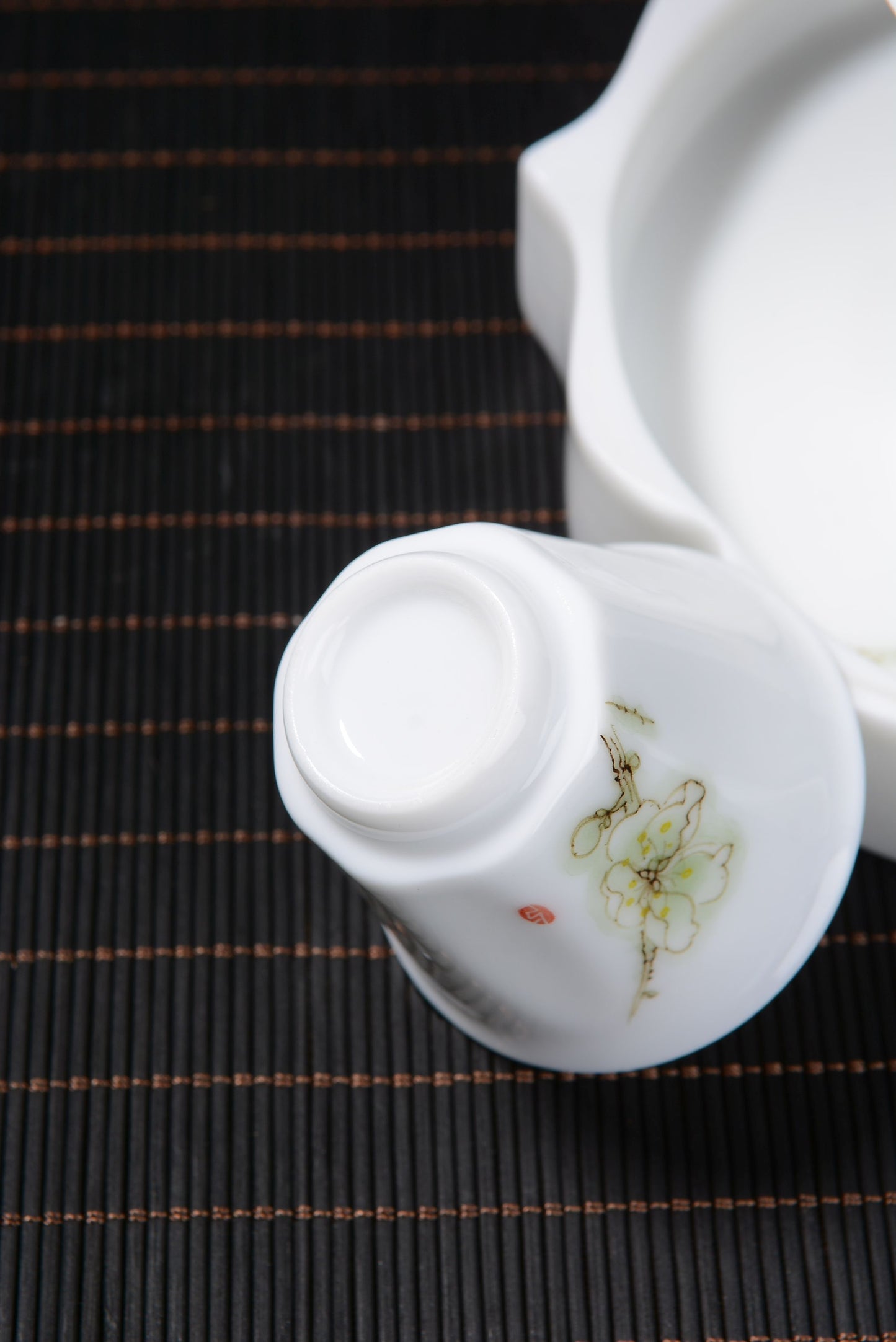 Plum Blossoms Gaiwan and Tea Boat with Optional Matching Cups