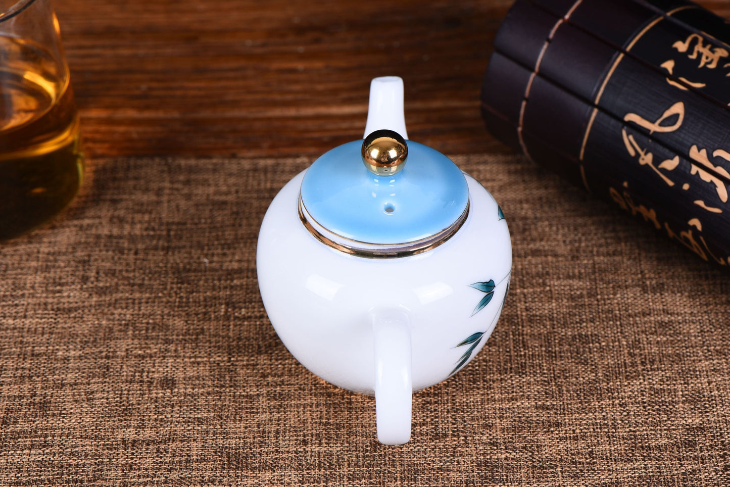White Porcelain "Blue Bamboo" Hand-Painted Teapot