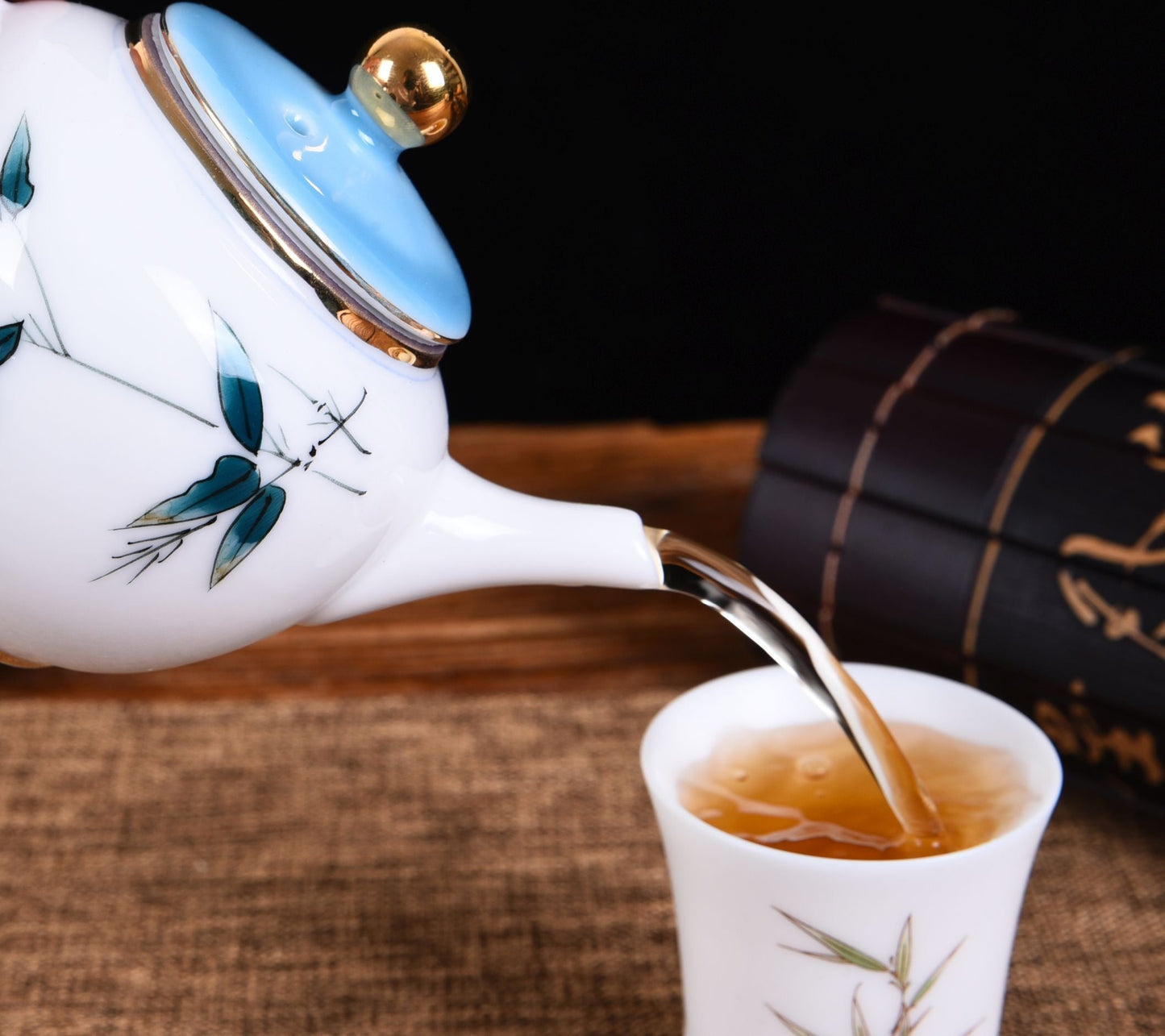 White Porcelain "Blue Bamboo" Hand-Painted Teapot