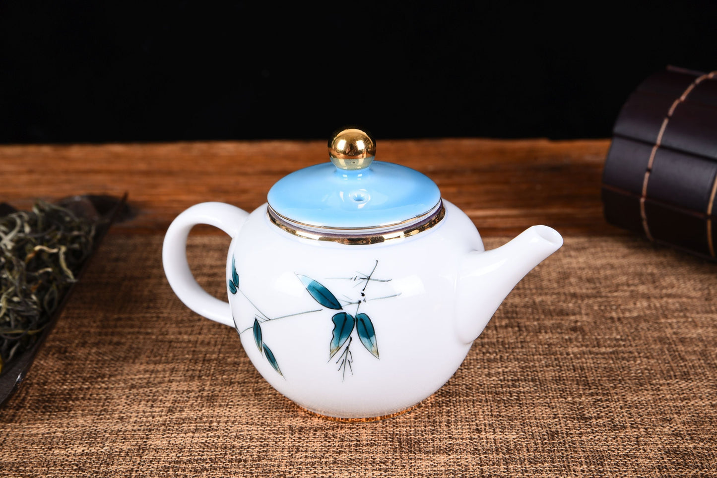 White Porcelain "Blue Bamboo" Hand-Painted Teapot