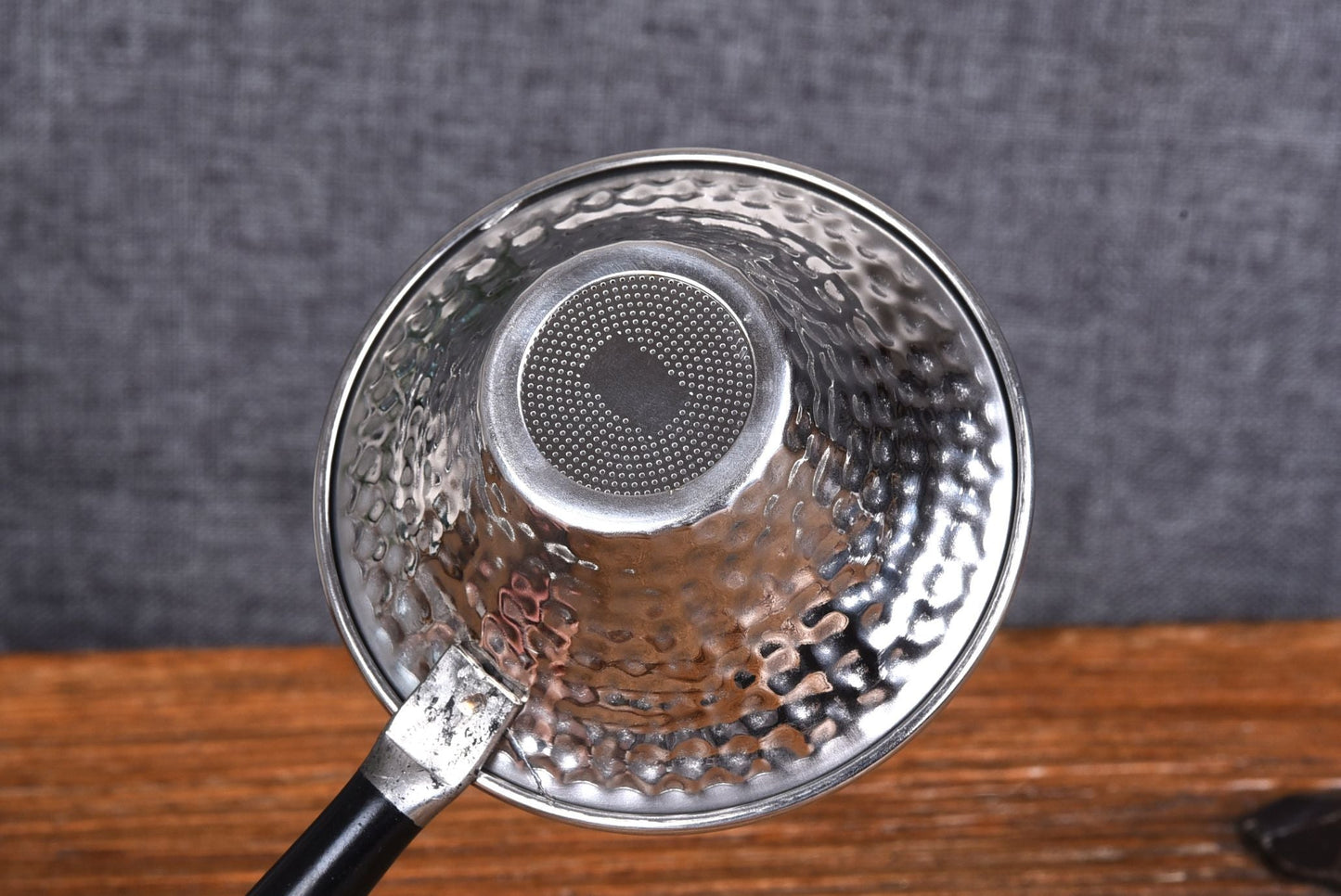 Wood Handle "Hammered" Stainless Steel Strainer