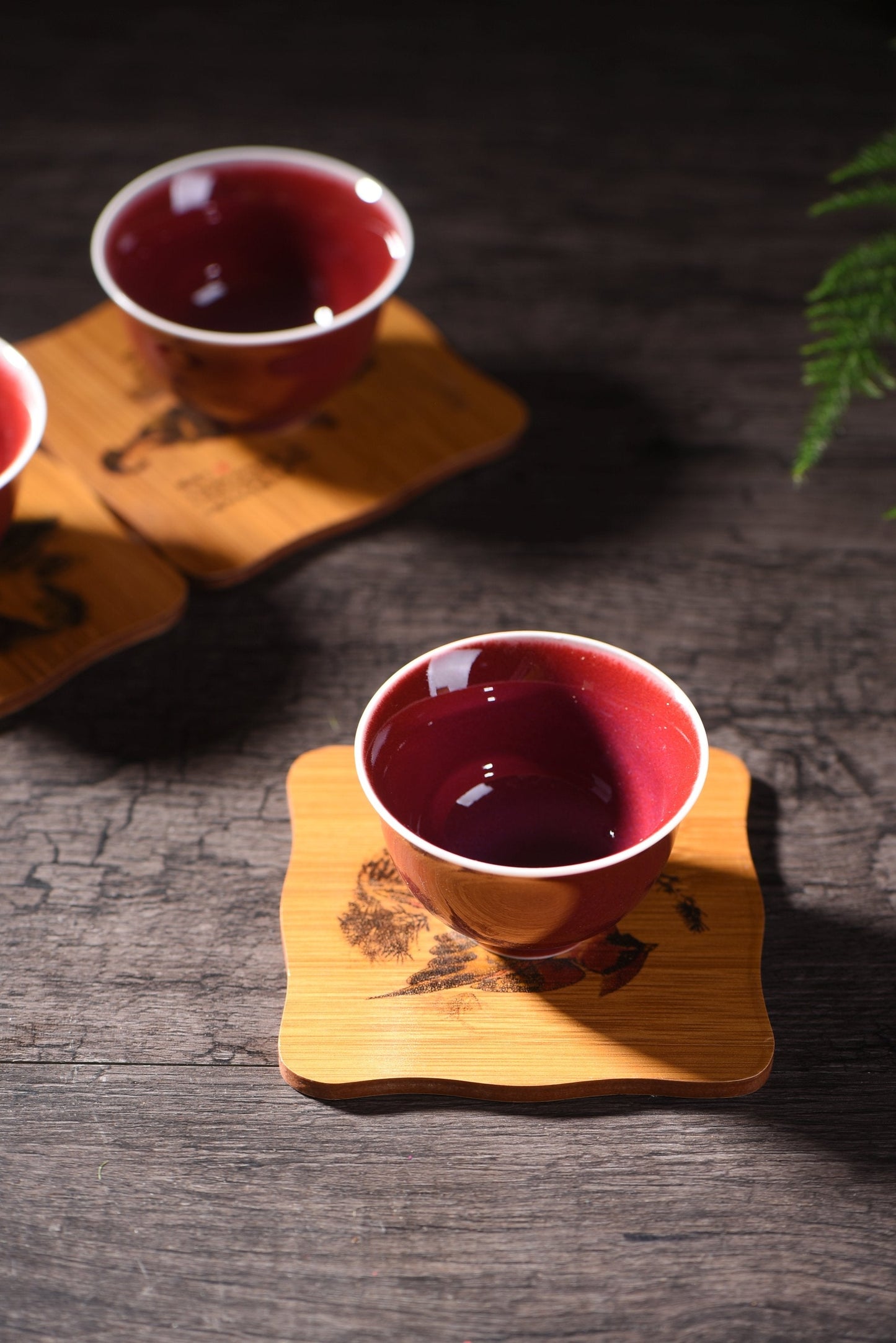 Ruby Red Cups Glazed Ceramic Tea Cups * Set of 2