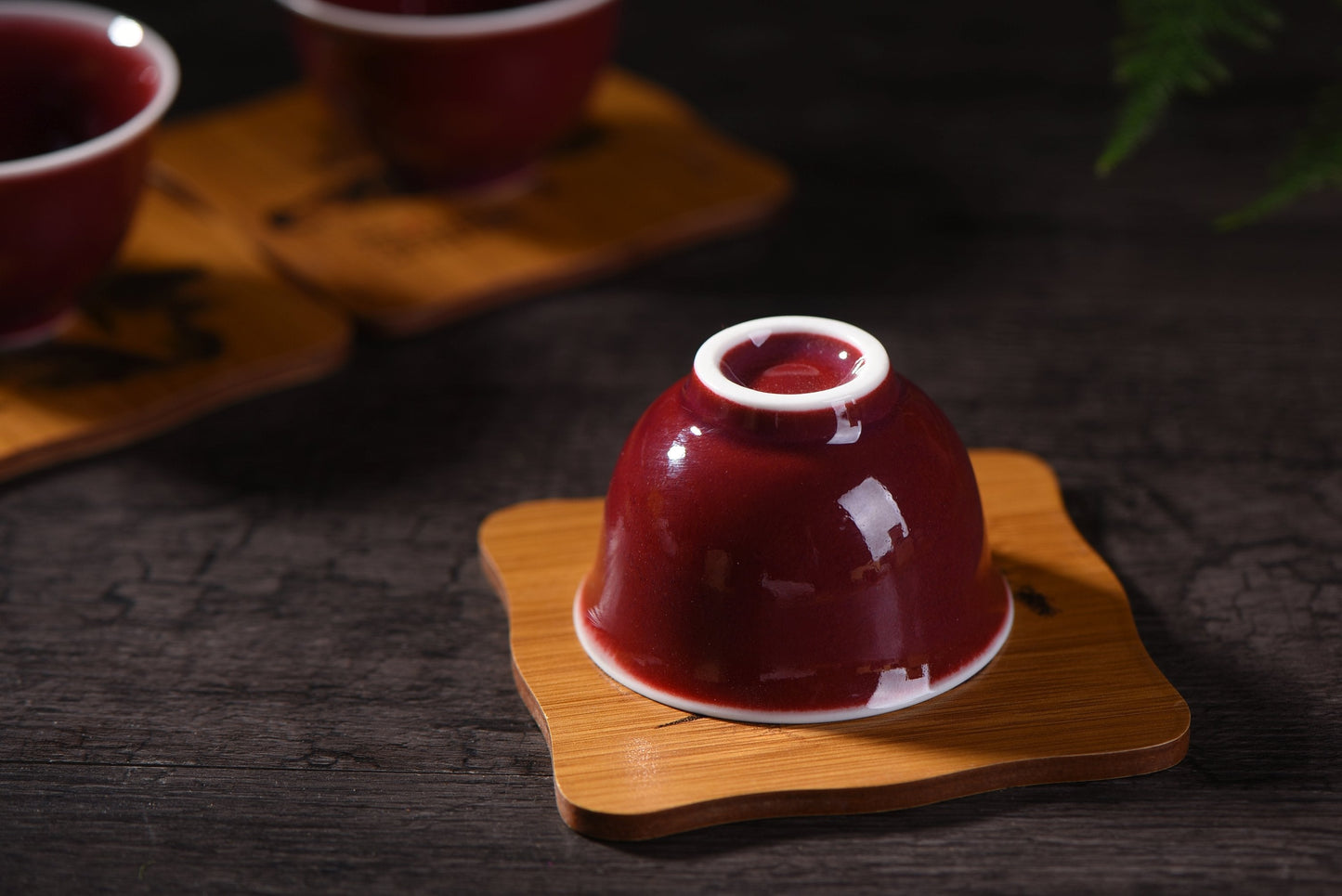 Ruby Red Cups Glazed Ceramic Tea Cups * Set of 2