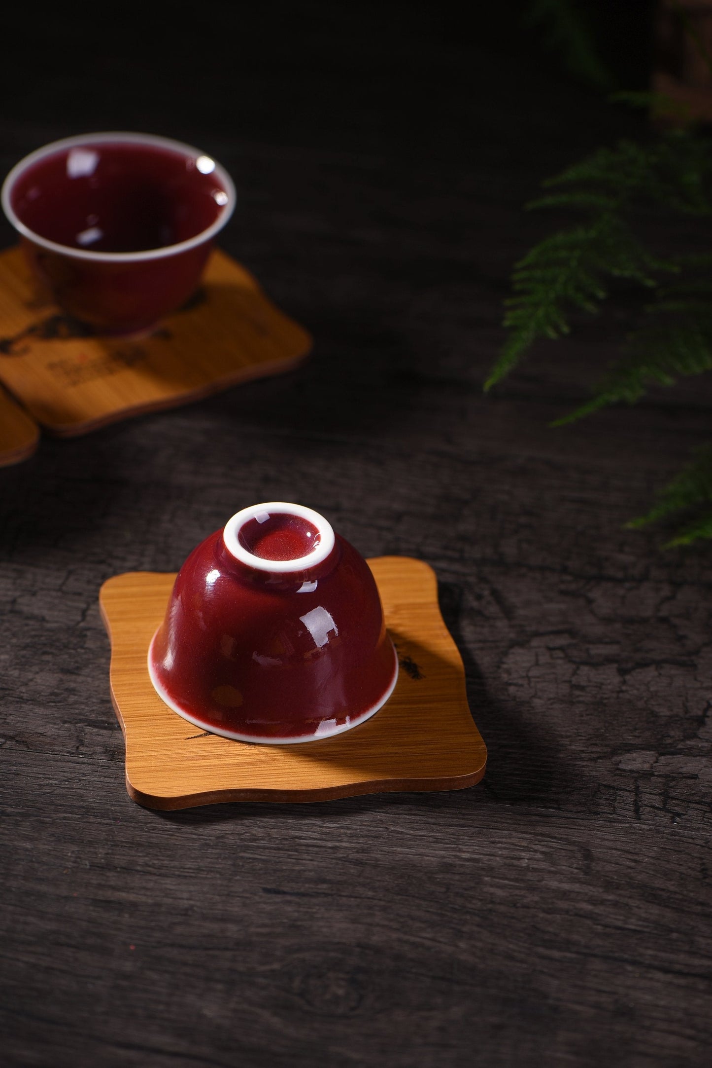 Ruby Red Cups Glazed Ceramic Tea Cups * Set of 2