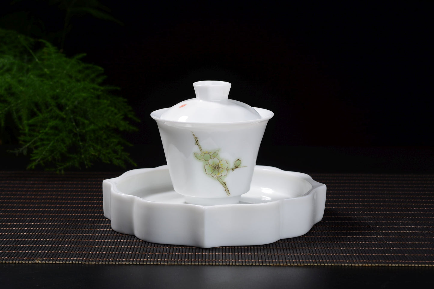 Plum Blossoms Gaiwan and Tea Boat with Optional Matching Cups