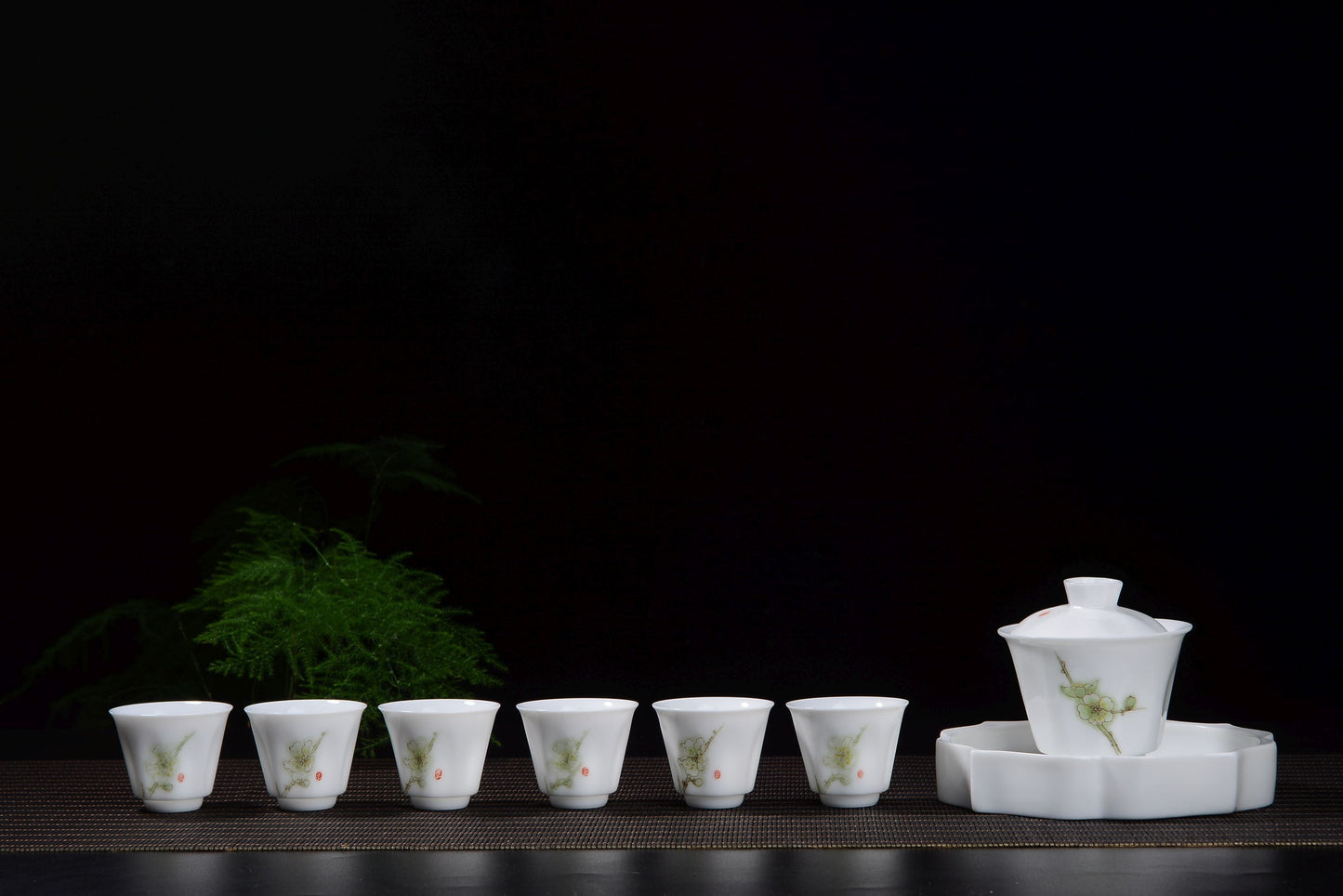 Plum Blossoms Gaiwan and Tea Boat with Optional Matching Cups