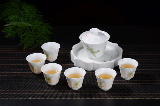 Plum Blossoms Gaiwan and Tea Boat with Optional Matching Cups