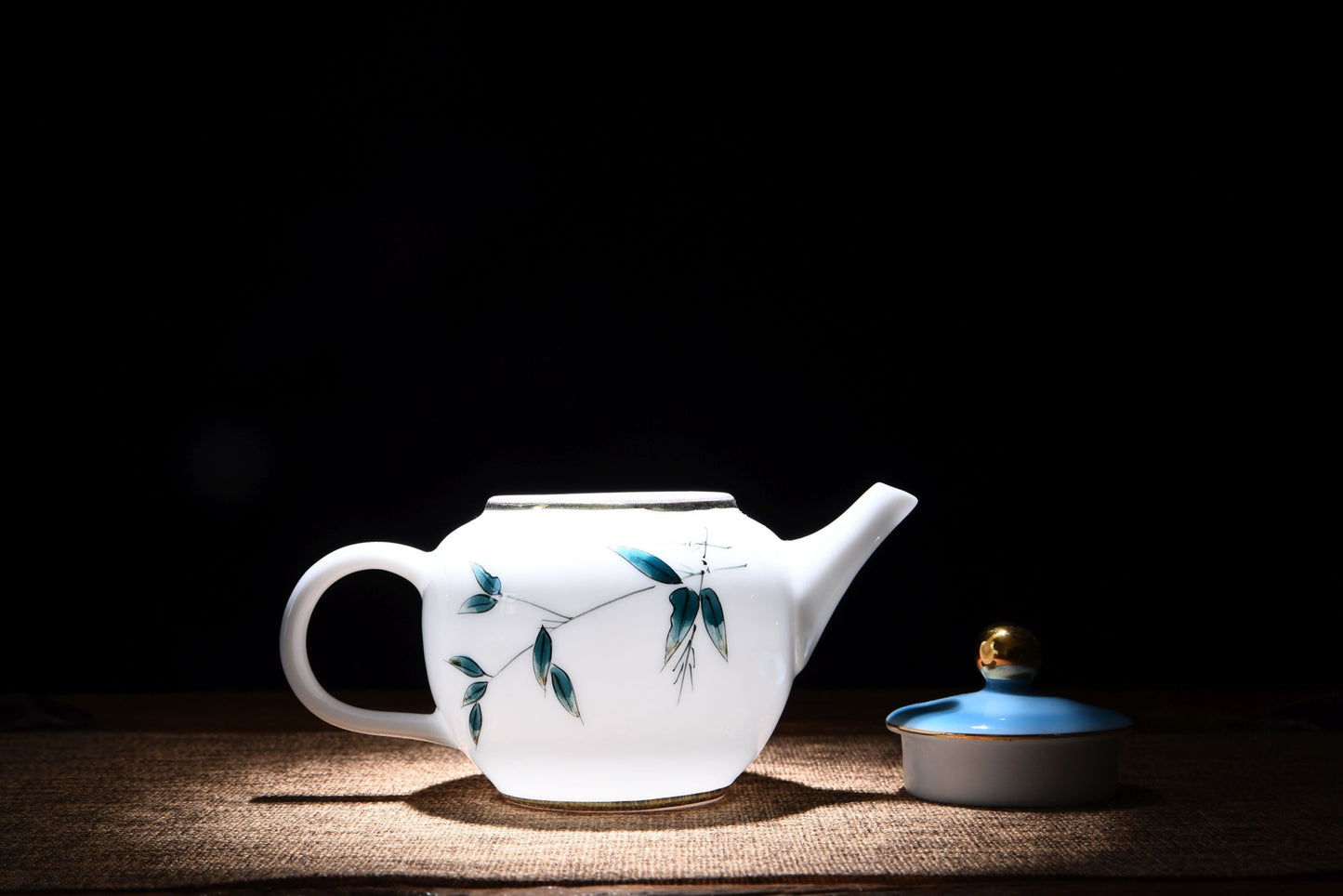 White Porcelain "Blue Bamboo" Hand-Painted Teapot