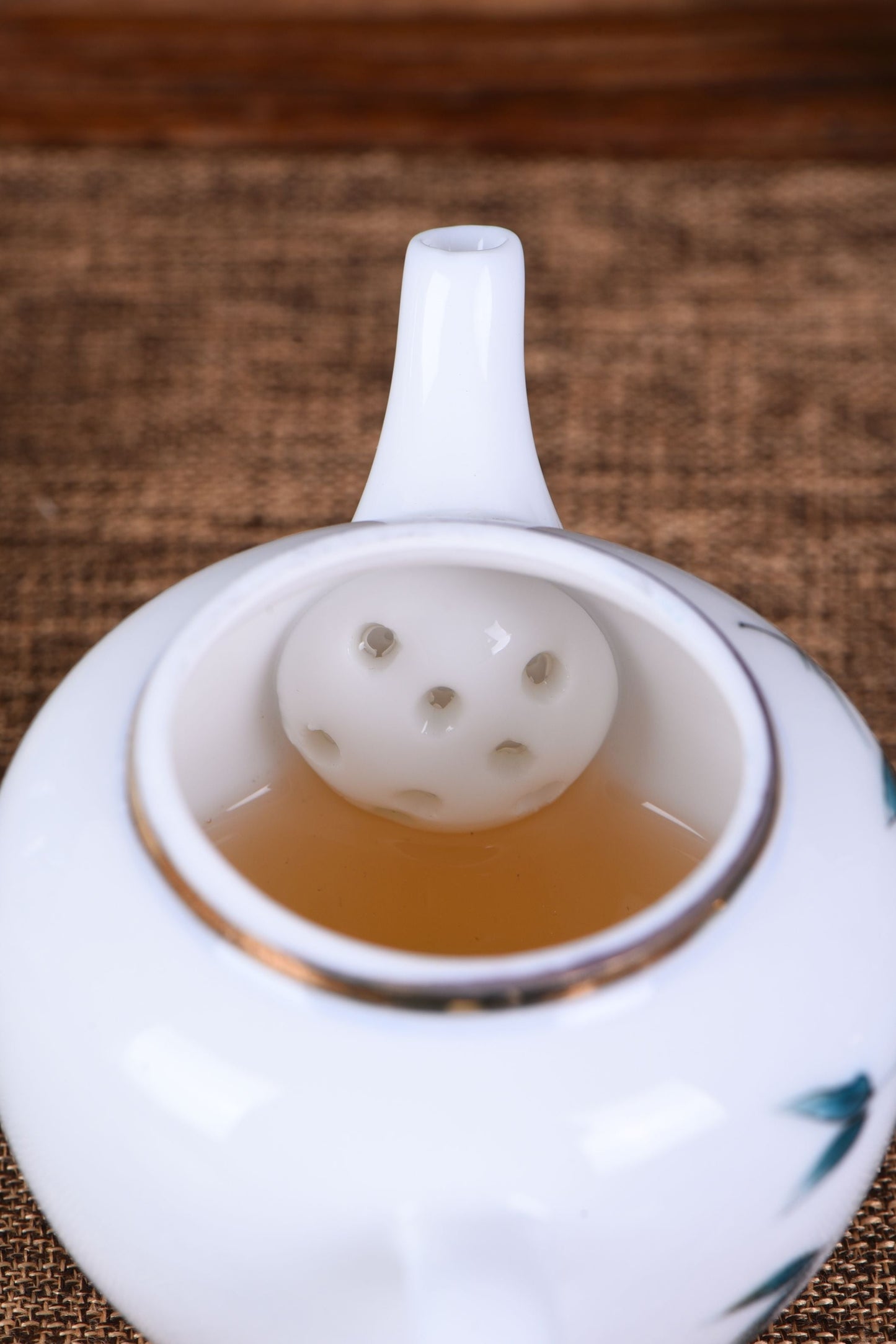 White Porcelain "Blue Bamboo" Hand-Painted Teapot