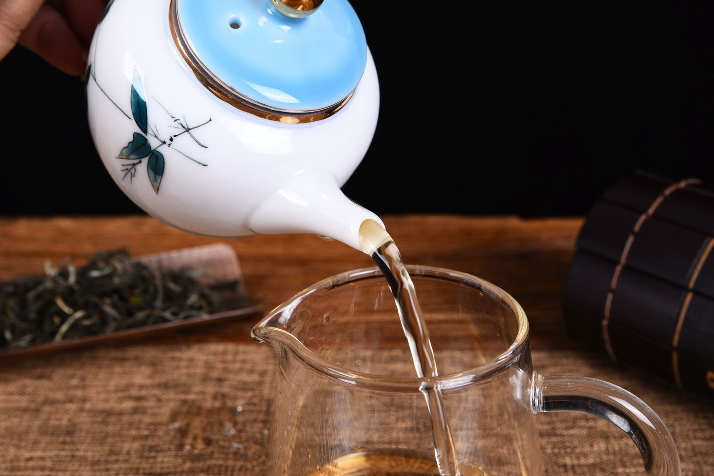 White Porcelain "Blue Bamboo" Hand-Painted Teapot