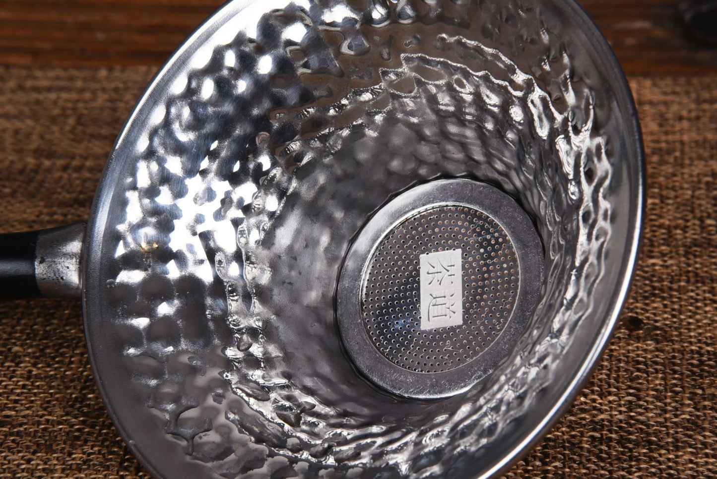 Wood Handle "Hammered" Stainless Steel Strainer