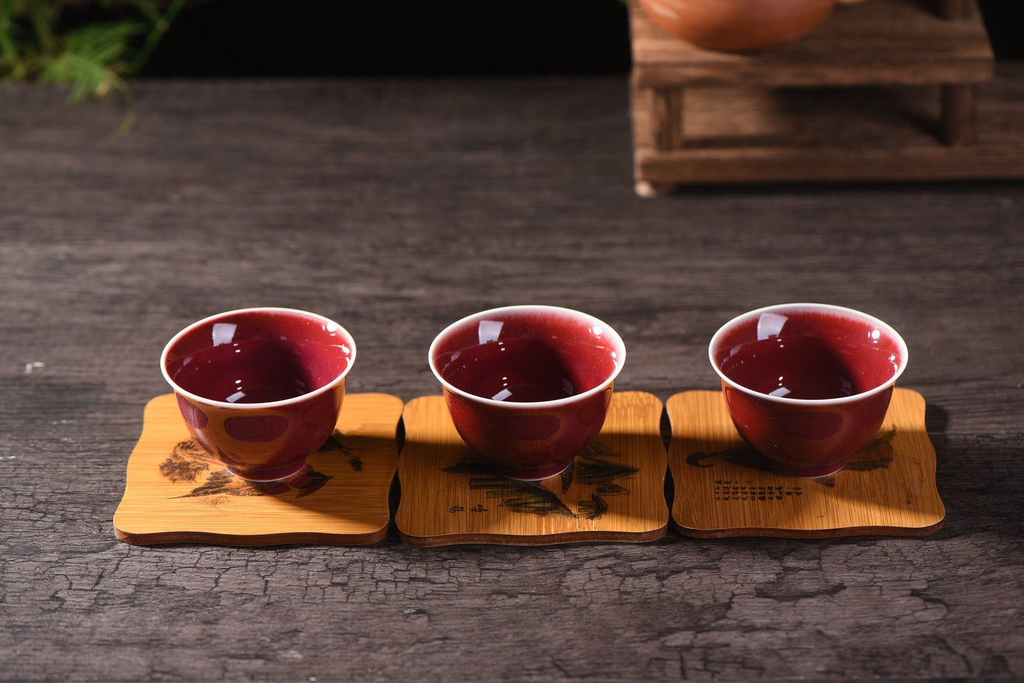 Ruby Red Cups Glazed Ceramic Tea Cups * Set of 2