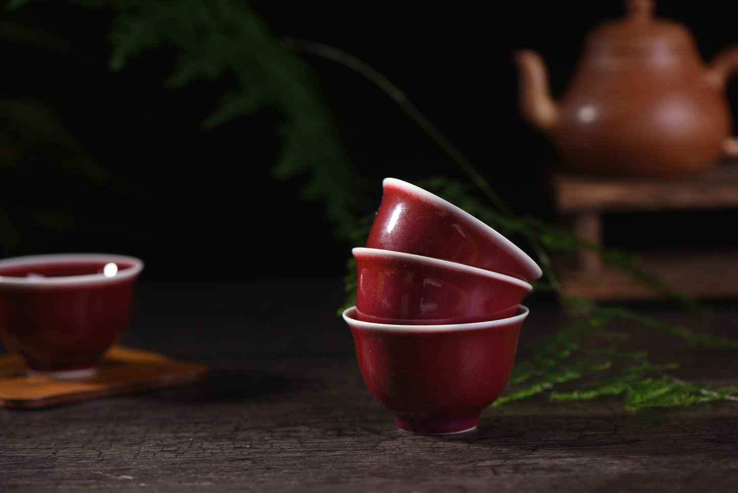 Ruby Red Cups Glazed Ceramic Tea Cups * Set of 2