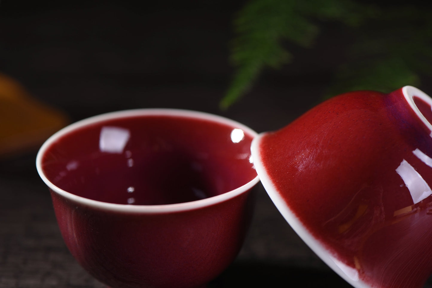 Ruby Red Cups Glazed Ceramic Tea Cups * Set of 2